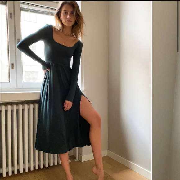 WILFRED Market Slit Dress Midi Long sleeve Turner Taupe Lyocell XXS Aritzia NWT - Picture 2 of 9